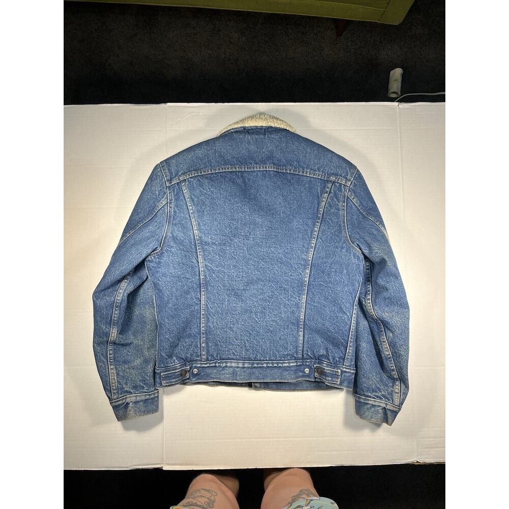 Vintage 80s Levis Denim Jean Trucker Jacket Sherpa Lined Size 42 Red Tab Hipster - Picture 6 of 9